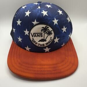 Vans Patriotic Palm‎ Tree Trucker Hat Unisex Snapback Mesh USA red white blue